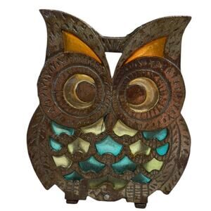 Vintage Owl Napkin Holder Stained Glass